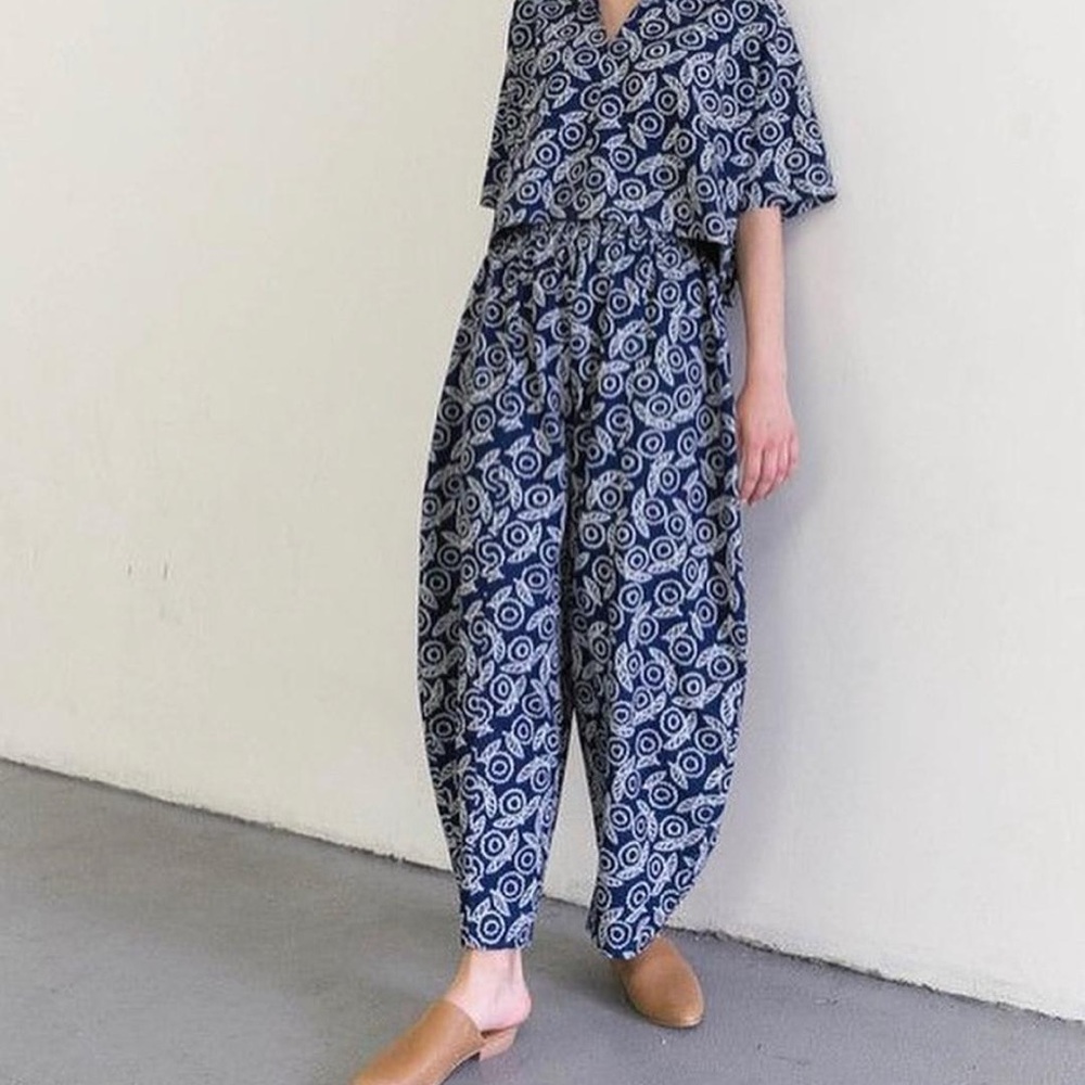 Ilana Kohn Indigo Flowers Abe Barrel Pants